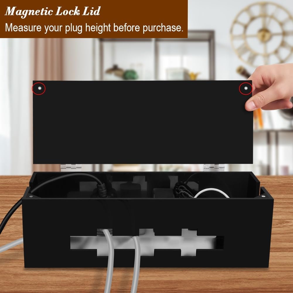 Cable Management Box with Magnetic Lock, Cord Organizer for Desk