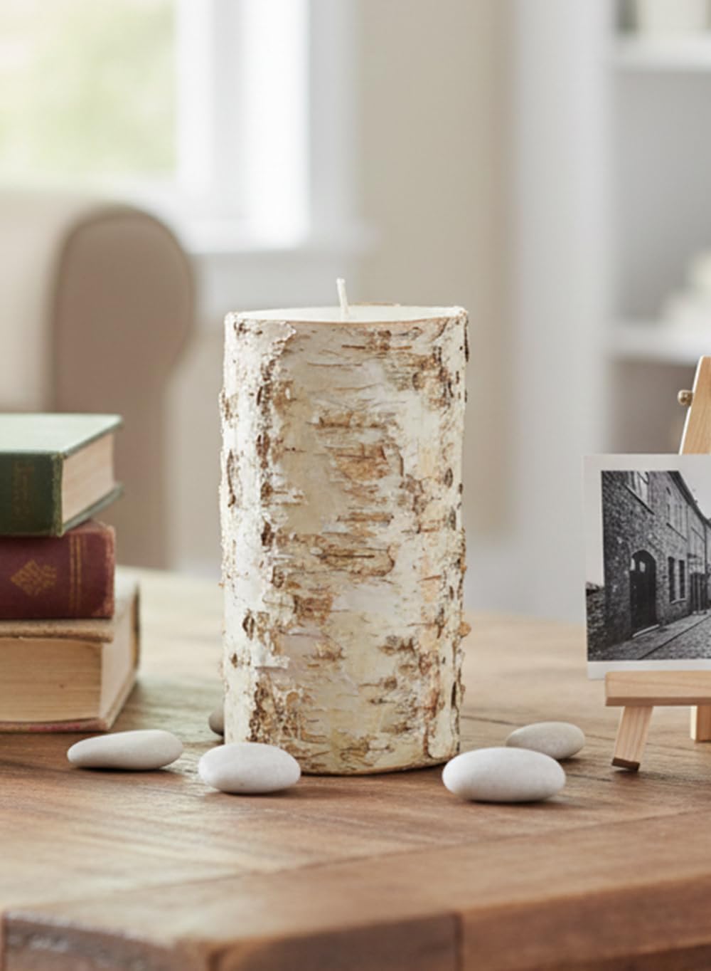 Serene Spaces Living Birch Bark Candle – Pillar Style Candle Brings Nature Indoors, Ideal for Weddings, Parties, Events, Restaurants, Home Decor, 4" in Diameter & 8" Tall