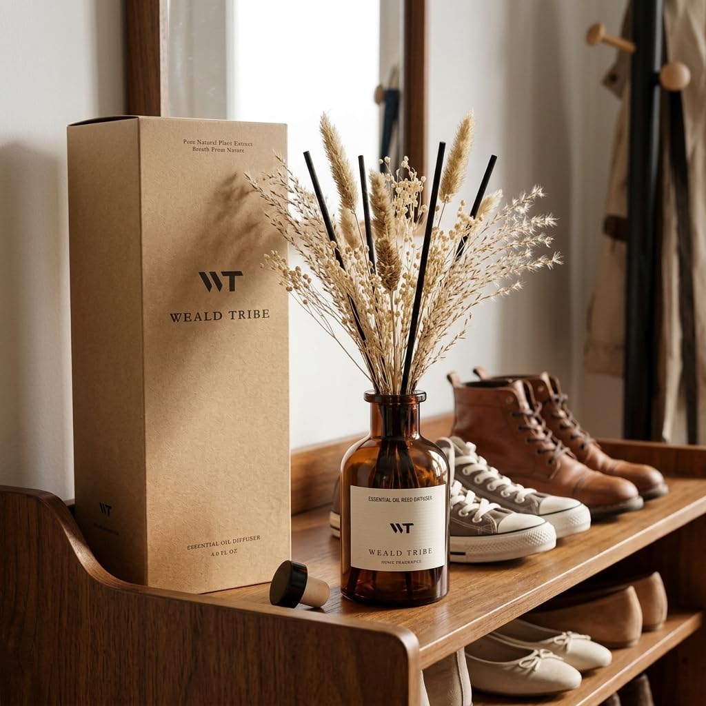 WEALD TRIBE Reed Diffuser Set for Bathroom Air Fresheners, Oil Diffuser Sticks | White Jasmine Scent 4.0 fl oz Home Fragrance with Sticks Defusers | House Bedroom Office Shelf Decor