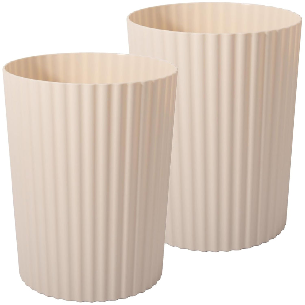 Small Bathroom Trash Can Plastic Wastebasket Garbage Can Beige 2 Pack