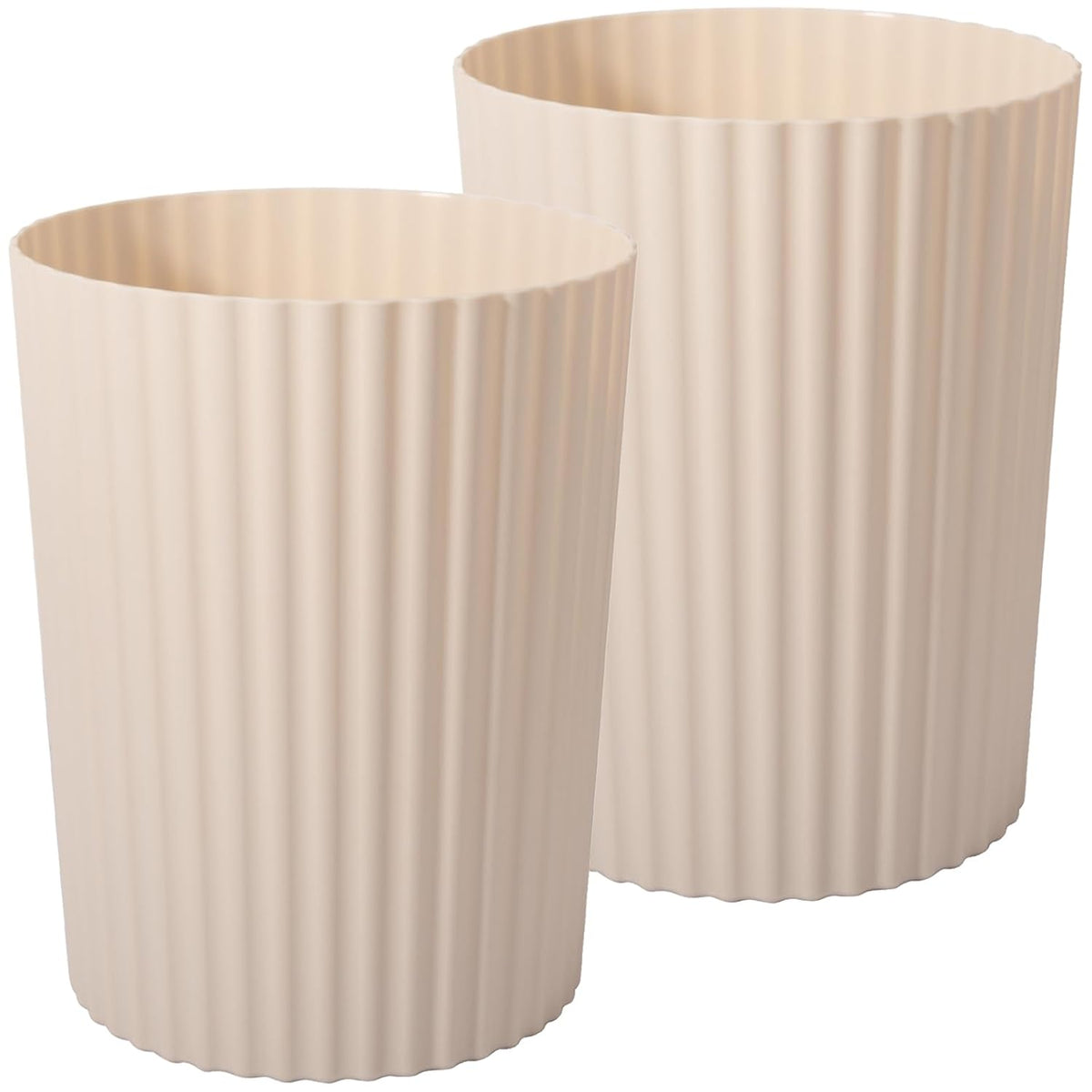 Small Bathroom Trash Can Plastic Wastebasket Garbage Can Beige 2 Pack