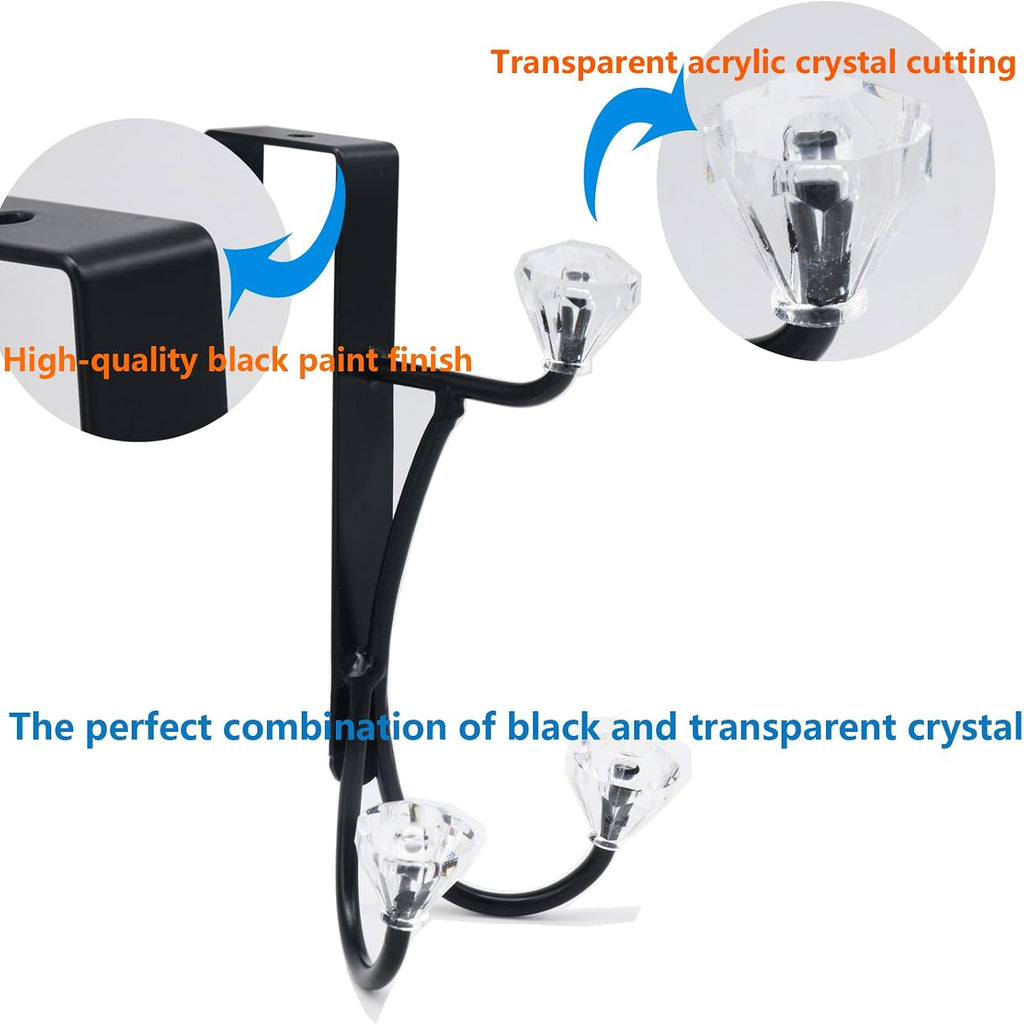 Over The Door Hook, Door Hanger Hook 3 Diamonds Hangers with Sturdy Metal for Hanging Clothes, Towels, Coats, Bags, Hats (Black 4 Pack)
