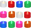 12 Pack Flickering LED Tea Lights, Last 100H+, Multi-Color Light for Décor