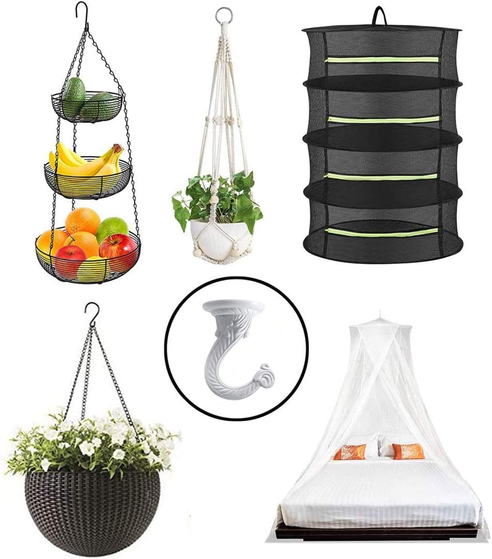 Heavy Duty Ceiling Hooks, Hanging Plants, Wall Kit (2, White)
