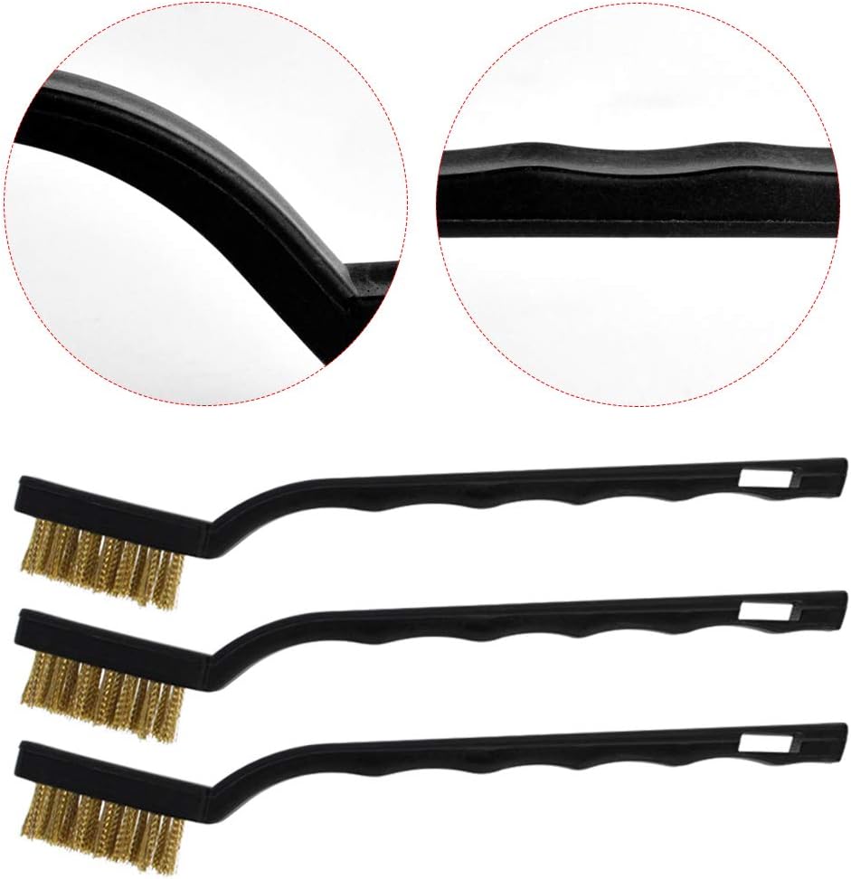 Topbuti 15 Pcs Mini Brass Wire Brush Set for Cleaning Welding Slag Rust, Wire Bristle Scratch Brush Set, Curved Handle Brushes (Brass)