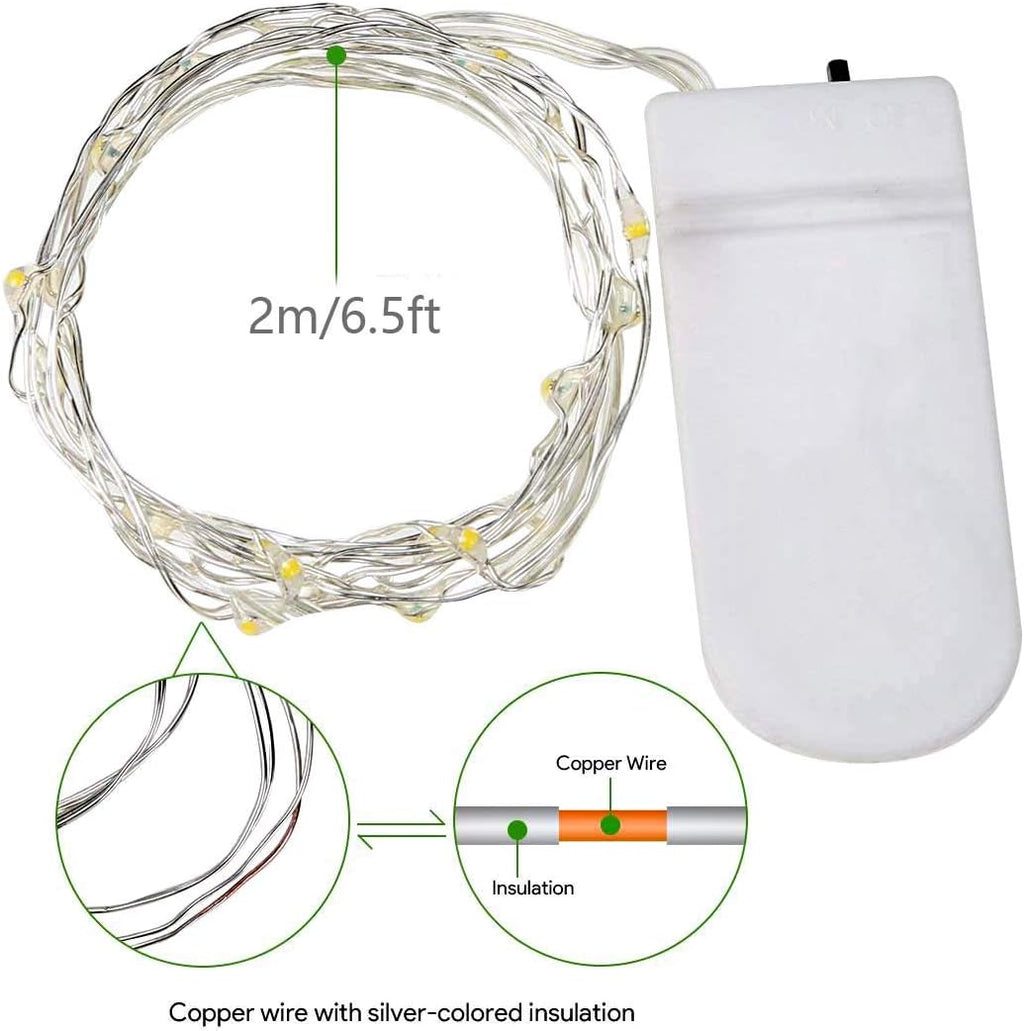 20 Pack Fairy Lights Battery Operated, 20 LED String Lights Mason Jar Lights, Waterproof Copper Wire Mini Lights String Firefly Light for Wedding, Table, Party, Christmas Decor (Multicolor)