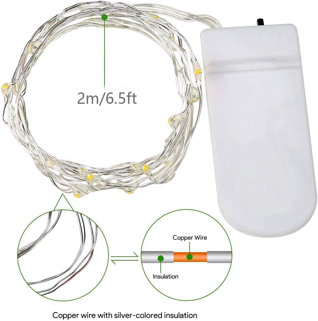 20 Pack Fairy Lights Battery Operated, 20 LED String Lights Mason Jar Lights, Waterproof Copper Wire Mini Lights String Firefly Light for Wedding, Table, Party, Christmas Decor (Multicolor)