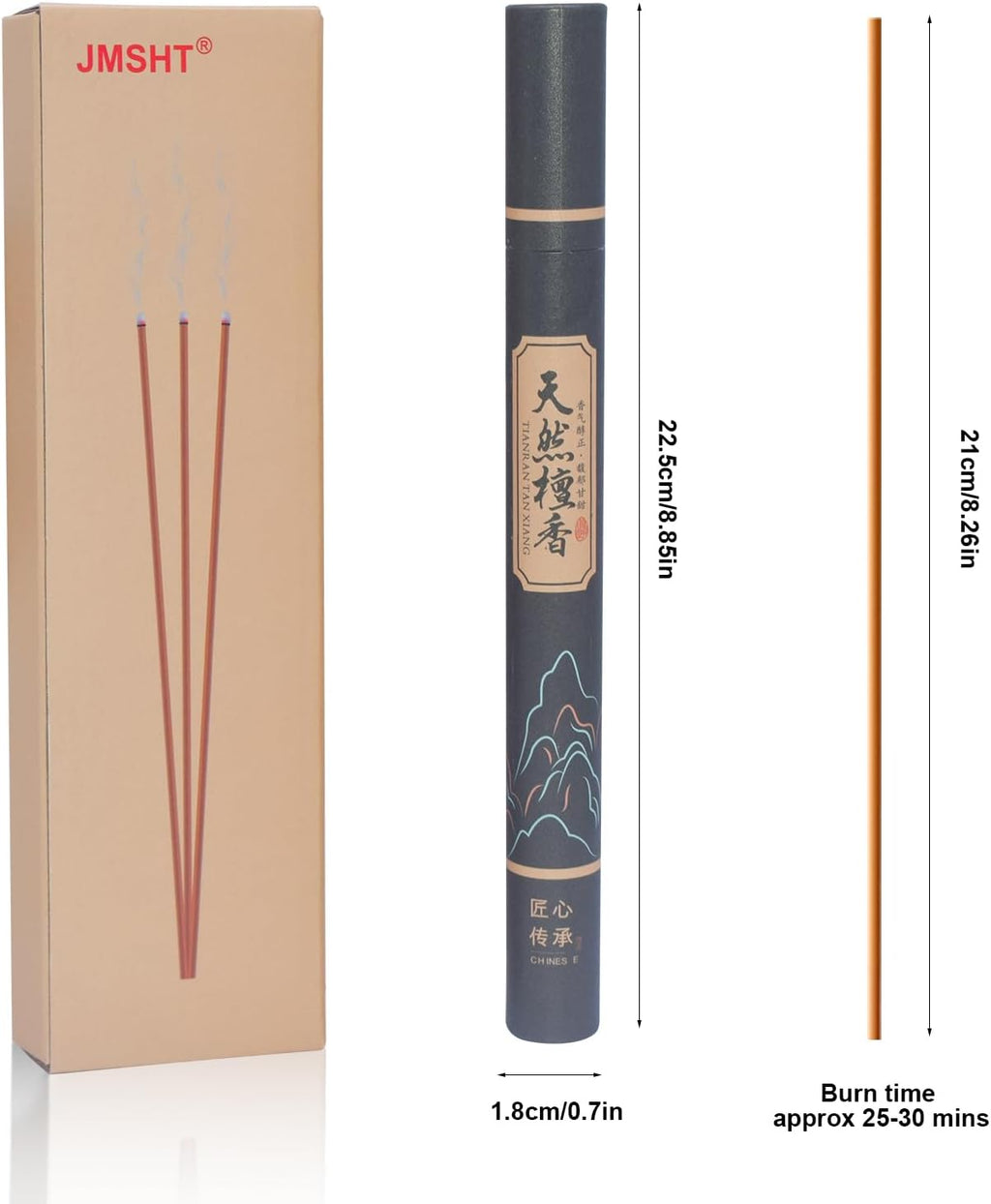 Natural Sandalwood Incense Sticks - Pure & Delicate Woody Scent for Meditation, Yoga & Sleep - Low Smoke, No Chemical Binders (3 Tubes / ~135 Sticks, 30 Min Burn Time)