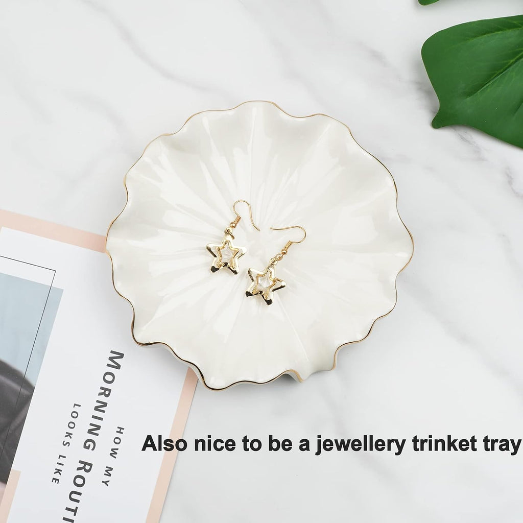 Ceramic Self Draining Soap Dish White Lotus Leaf Soap Holder Waterfall Soap Dish Soap Savers for Bar Soap, for Bathroom, for Shower, for Bar Counter