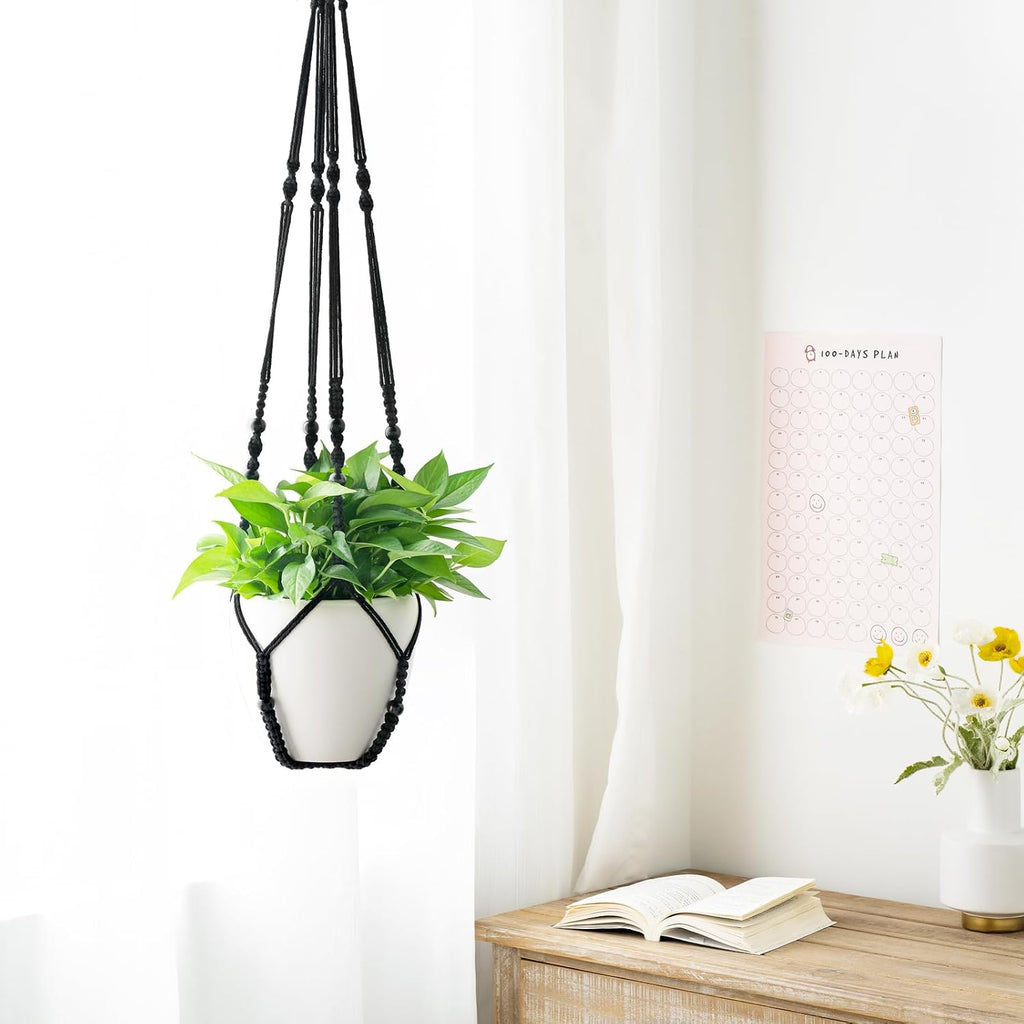 Mkono 43 Inch Macrame Plant Hanger Indoor Hanging Planter Basket Black 1Pc