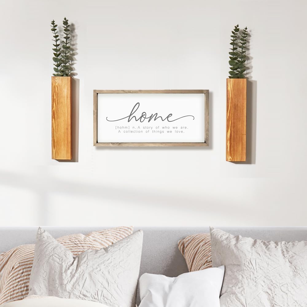 2 Pack Wood Wall Planters with Faux Eucalyptus Stems for Wall Decor