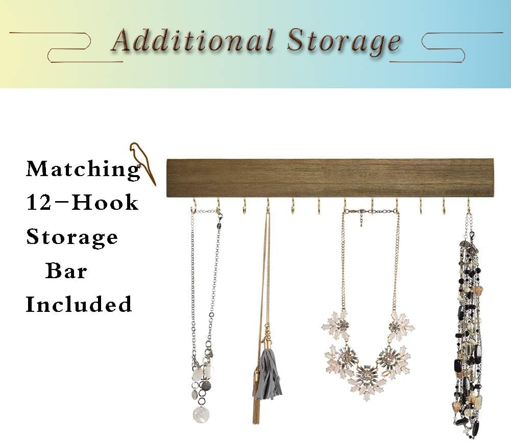 GLANT Rustic Wall Mounted Jewelry Organizer with Wooden Barndoor Decor,Wooden Wall Mount Holder,Jewelry holder for Necklaces, Earings, Bracelets, Ring Holder. Includes matching hook organizer