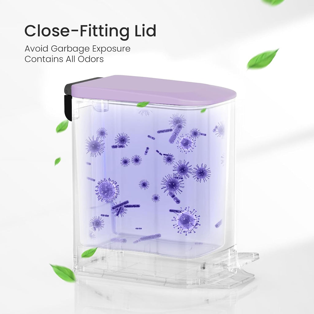 Cesun Small Bathroom Trash Can with Lid, 1.6 Gal, Soft Close, Purple