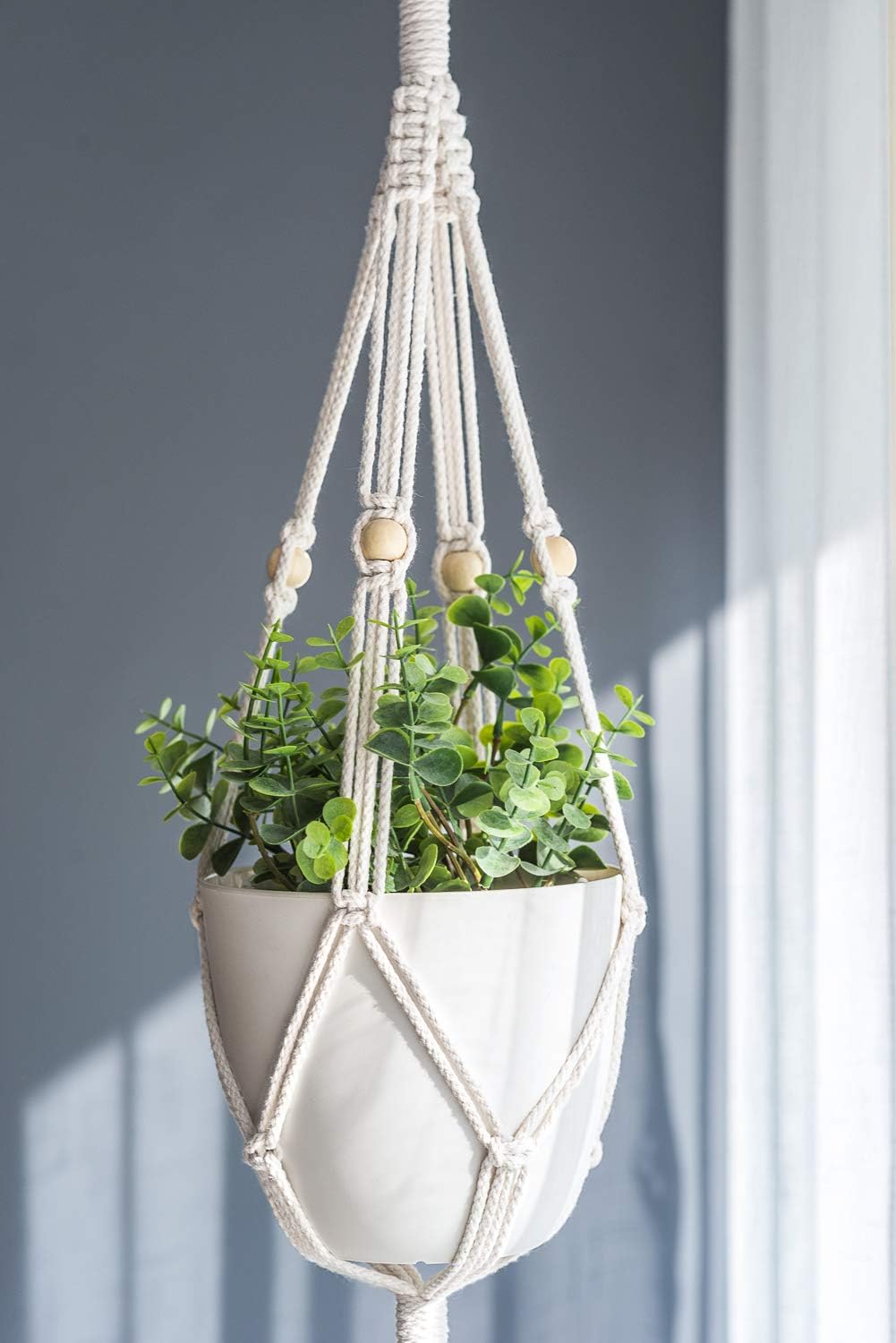 Mkono Macrame Plant Hanger 3 Tier Indoor Outdoor Hanging Planter Basket Cotton Rope with Beads 70 Inches (Pots and Plants NOT Included) (Pack of 3)