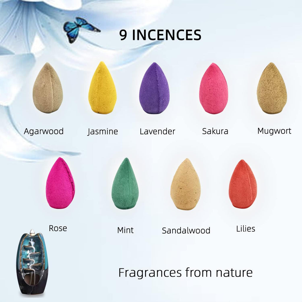 450 Backflow Incense Cones 9 Kinds for Waterfall Burner