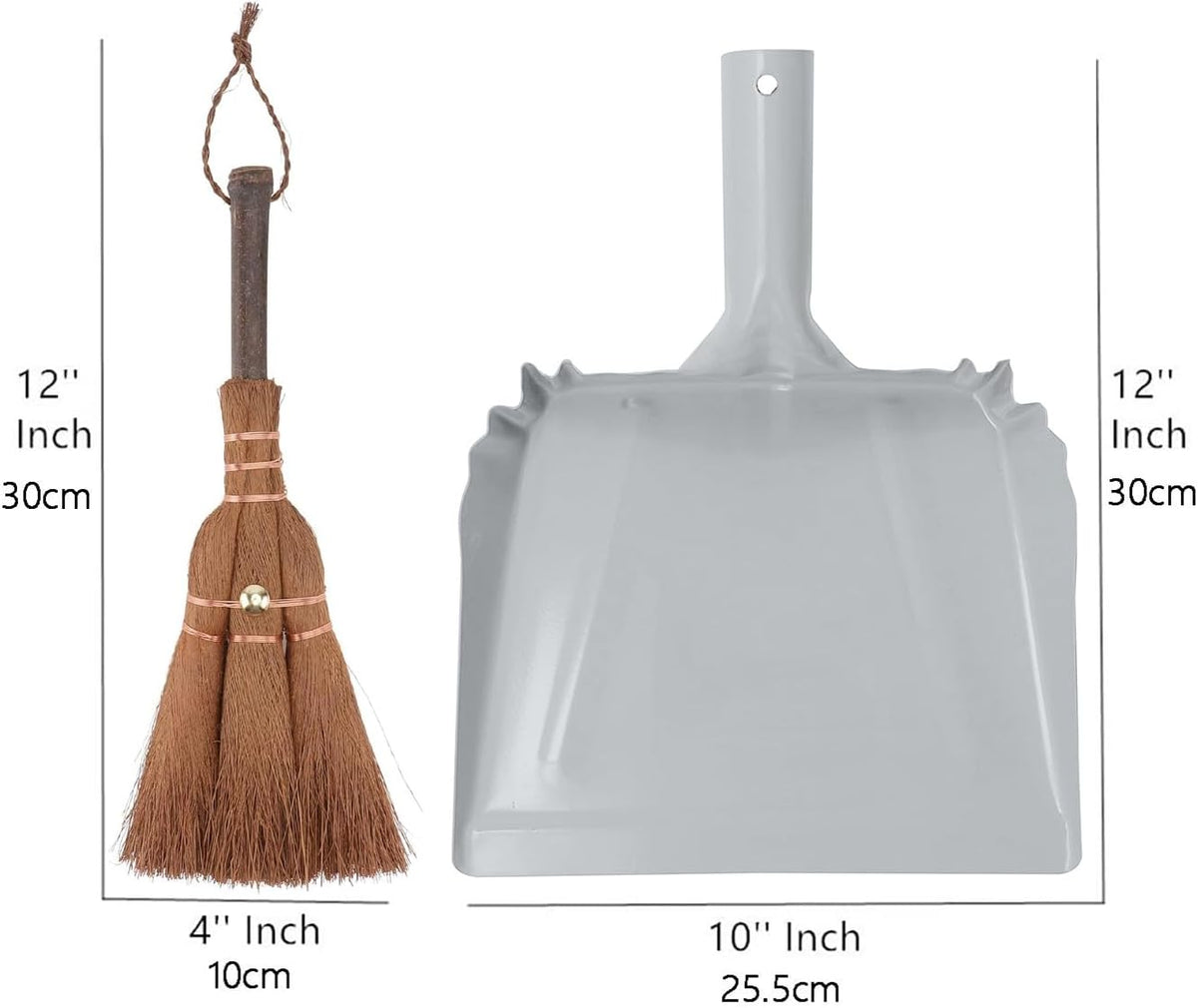 Small Metal Dust Pan and Brush for Fireplace, Garage, Shop, 9" Wide