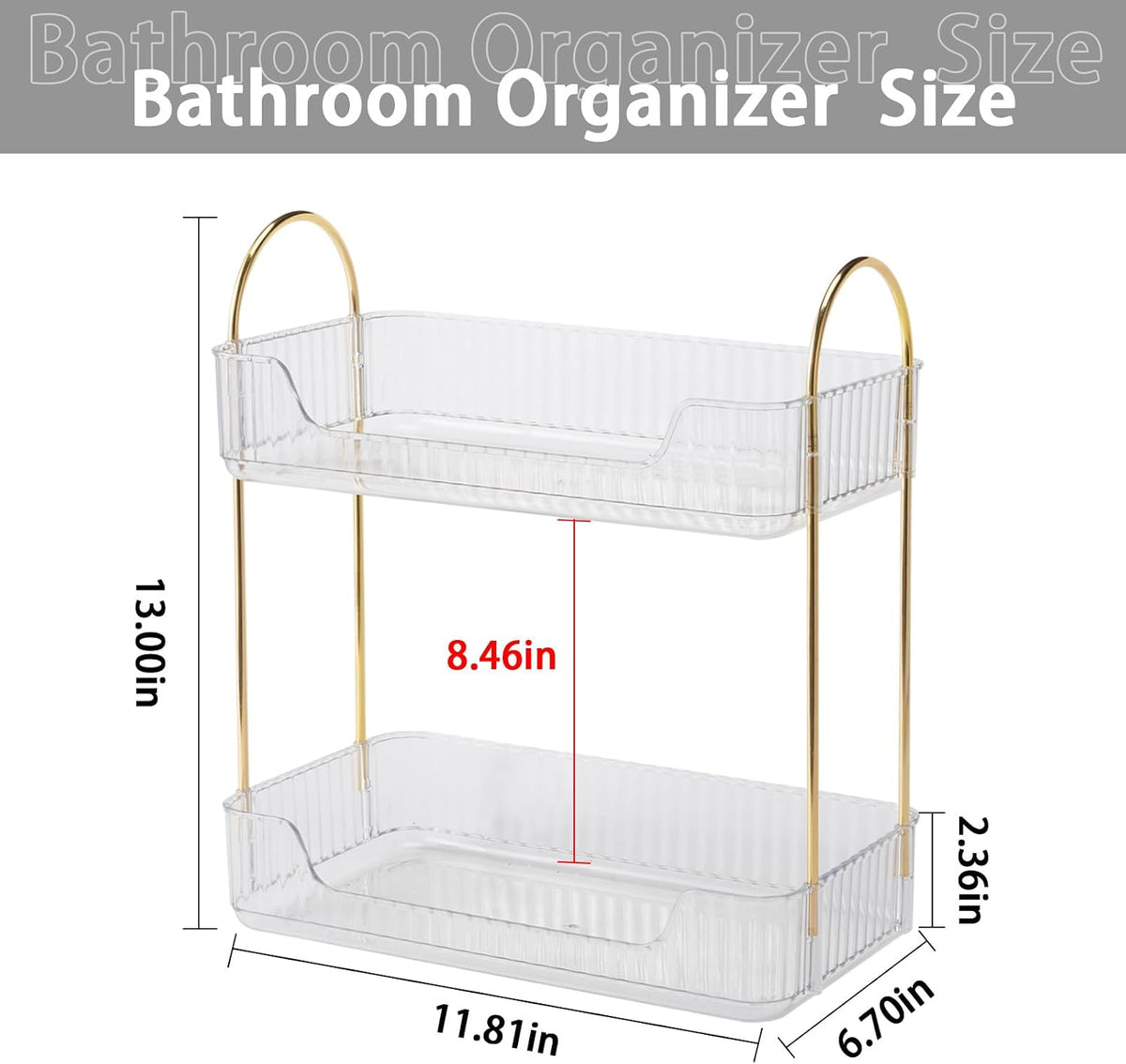 shuang qing 2 Tier Bathroom Counter Organizer Countertop Storage, Cosmetics Skincare Shelf Organizer, Makeup Organizer Perfume for Dresser Vanity Tray, Spice Rack Organizer for Kitchen - Clear
