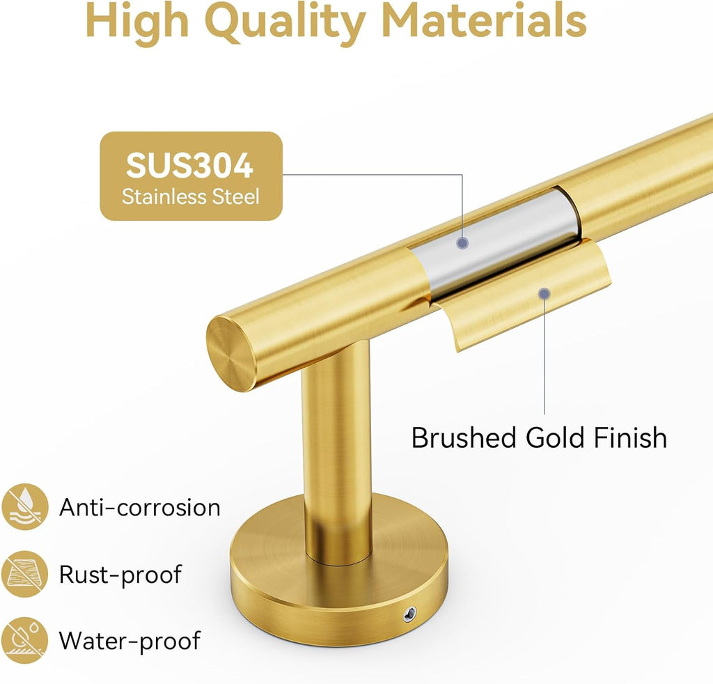 Brushed Gold Towel Bar, 18 Inch Towel Rack for Bathroom Wall-Mounted