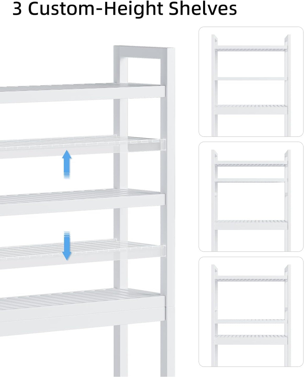 SMIBUY Bathroom Storage Shelf, Bamboo Over-The-Toilet Organizer Rack, Freestanding Toilet Space Saver with 3-Tier Adjustable Shelves (White)