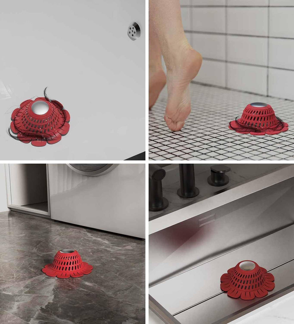 Universal Drain Hair Catcher, 2 Pack Heavy Duty Silicone Tub Hair Catcher Drain Protector for Round Pop-Up & Flat Drains of Bathtub Shower Sink, Cutout Flowers, Fast Draining, No Sliding