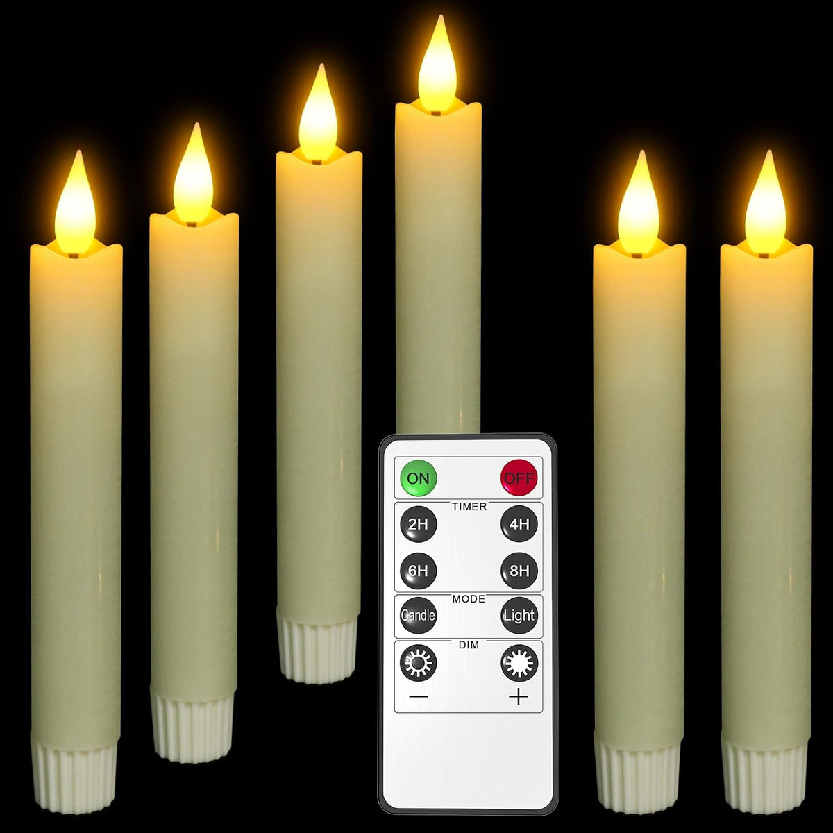 Flameless LED Taper Candles, 6pcs Battery Operated 6.5" Ivory Flickering Candlesticks with Remote Timer, Real Wax Warm White Candle Light for Room Home Halloween Christmas Decor