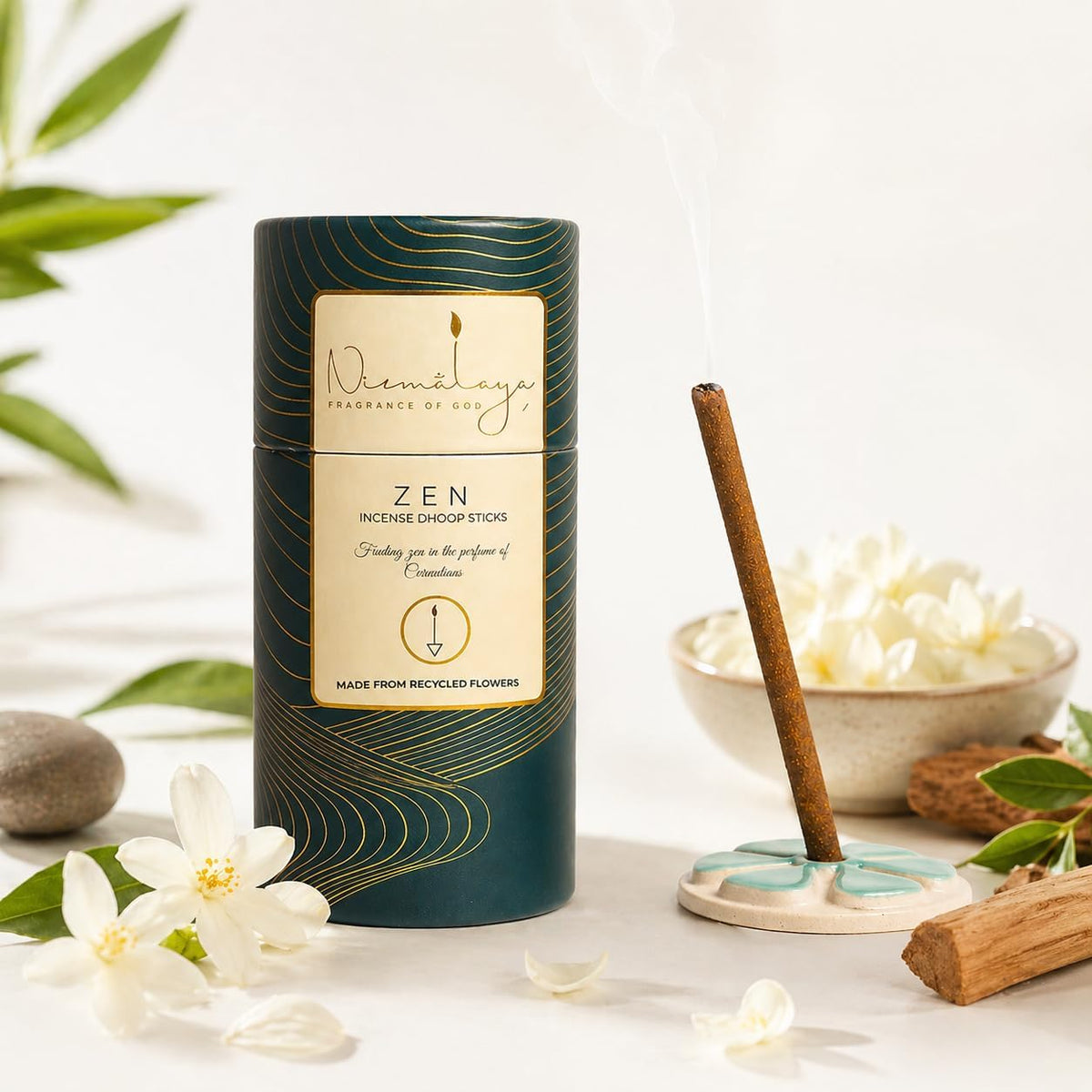 Nirmalaya Premium Recycled Flower Zen Dhoop Sticks | Bamboo Less & Charcoal Free | Pack of 40 Sticks, 180g | Ideal for Home, Office, Yoga, Meditation & Aromatherapy, Pooja | Long Lasting Fragrance