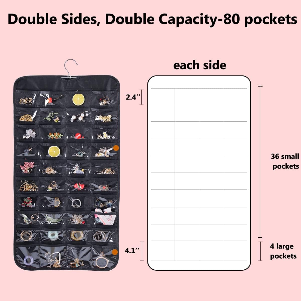 Bloss Hanging Jewelry Organizer for Closet, 80 Pockets