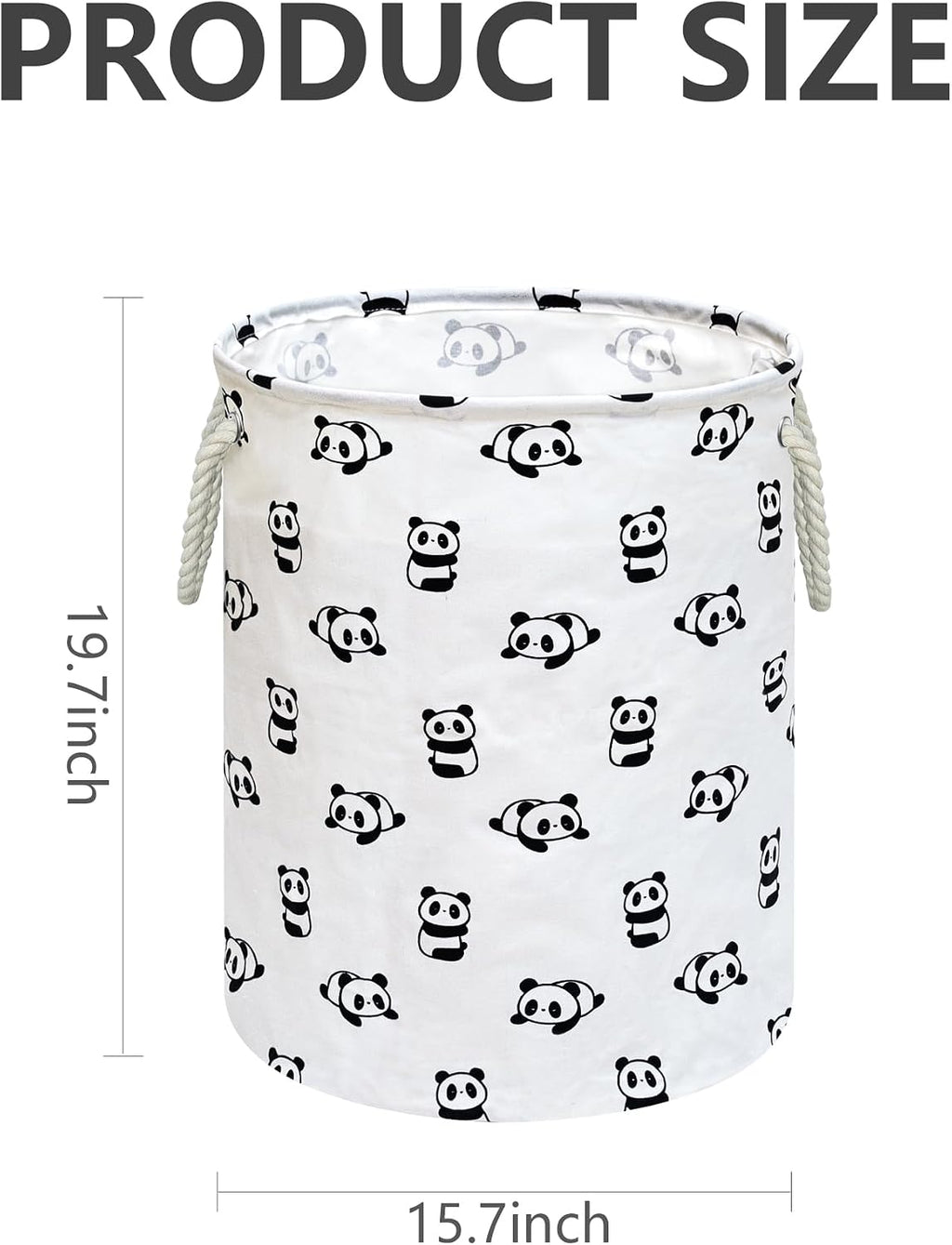 Cute Panda Round Laundry Basket, Foldable Cotton Linen Storage Hamper with Handles, Large Storage Bin for Clothes, Toys, Bedroom, Dorm, Home Decor and Gift Basket