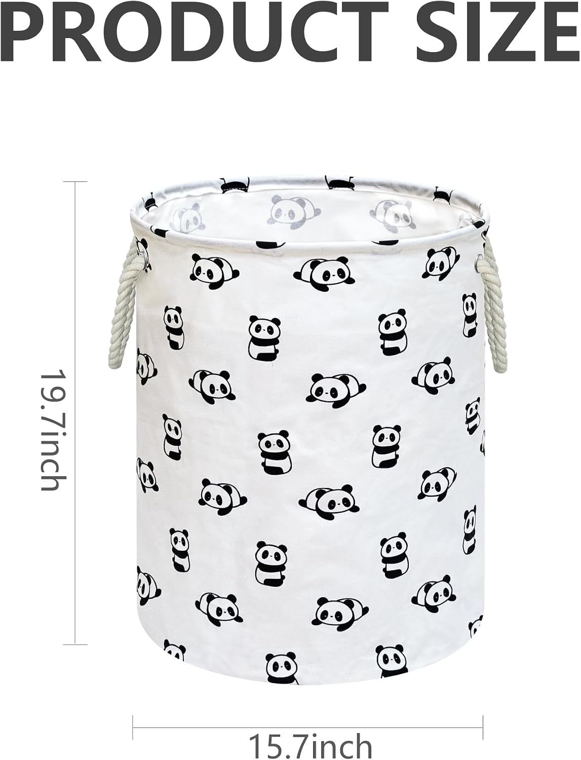 Cute Panda Round Laundry Basket, Foldable Cotton Linen Storage Hamper with Handles, Large Storage Bin for Clothes, Toys, Bedroom, Dorm, Home Decor and Gift Basket