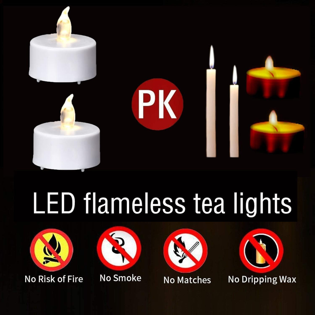 Tea Lights Flameless Battery Operated Candles. Warm White 24Pack