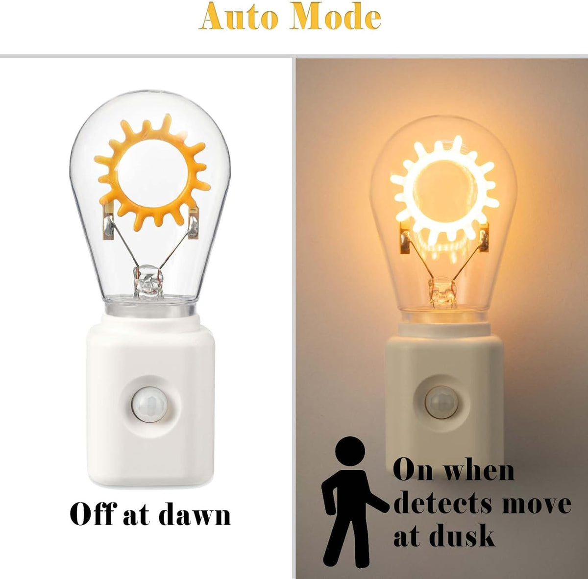 Unique Gift, LED Night Light with Motion Sensor, Retro Filament Design, Dimmable 2200K Warm White Plug into Wall, Auto Dusk to Dawn Activation, 1W Energy Efficient, 1 Pack