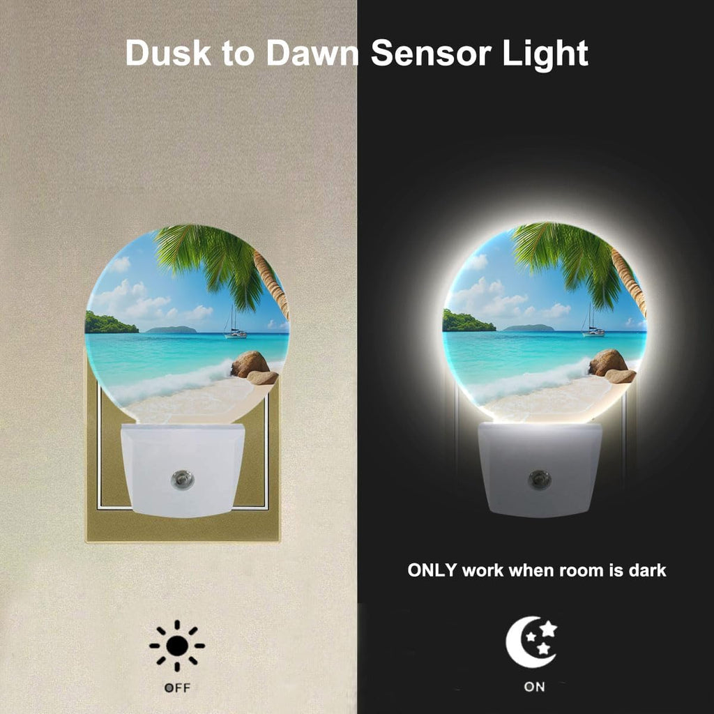 EKOBLA Palm Tree and Beach Night Light, Plug in Wall Light with Sensor