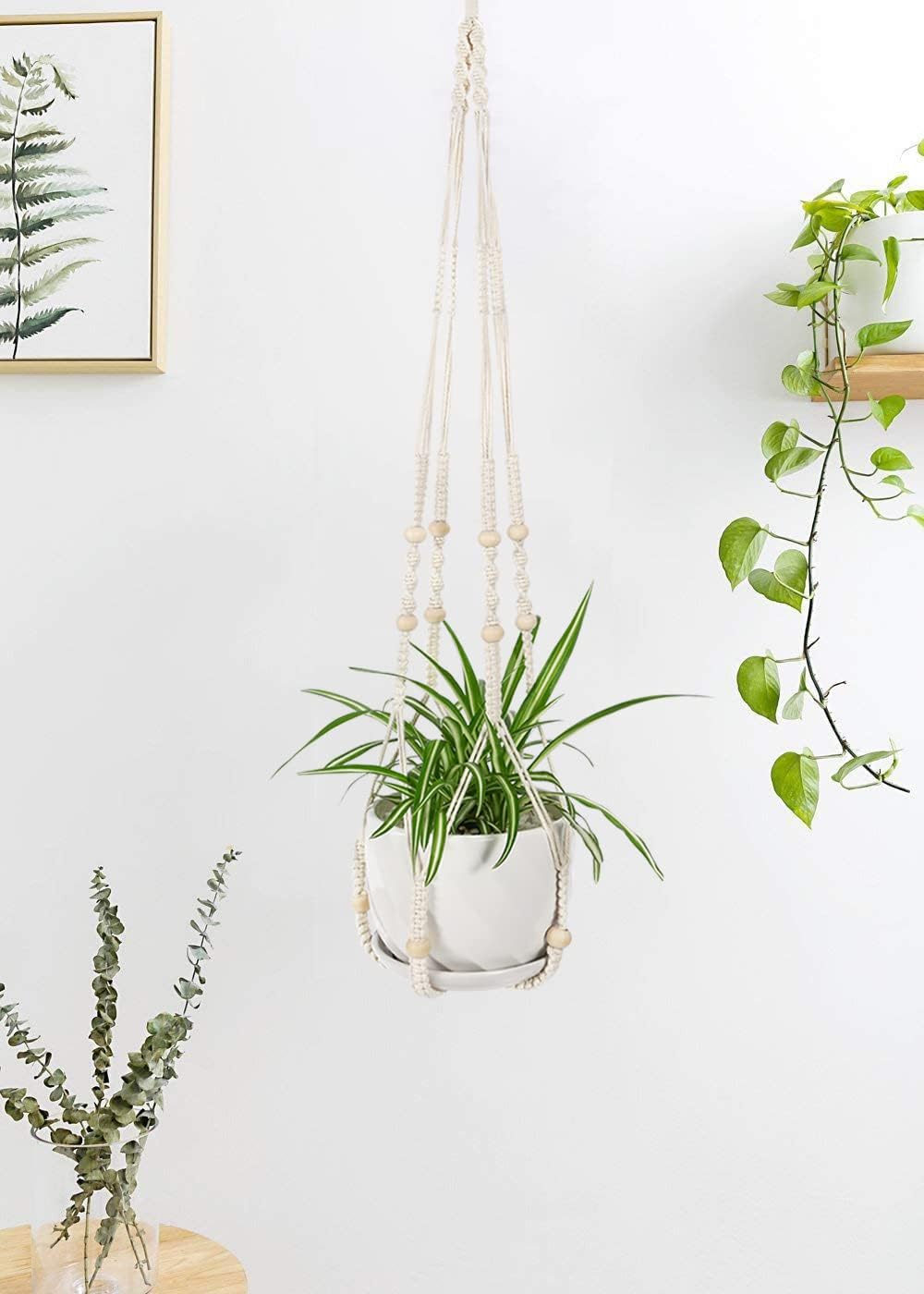 43 Inch Macrame Plant Hanger Indoor, Large Size No Tasselss Crochet Cotton Rope Hanging Planter Basket, Decorative Flower Pot Holder for Boho Home Decor (with 2 Hooks)