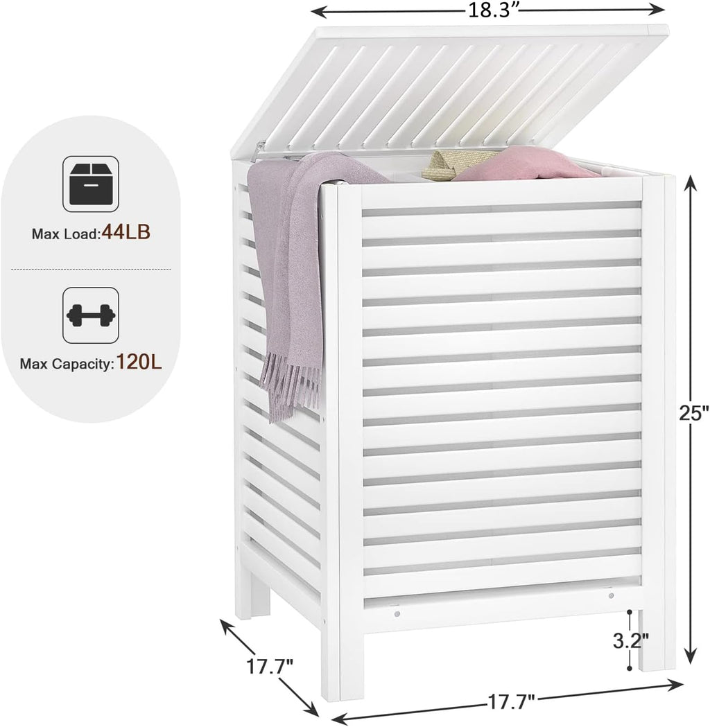 Homykic 120L Bamboo Laundry Hamper with Lid and Removable Liner Bag, White