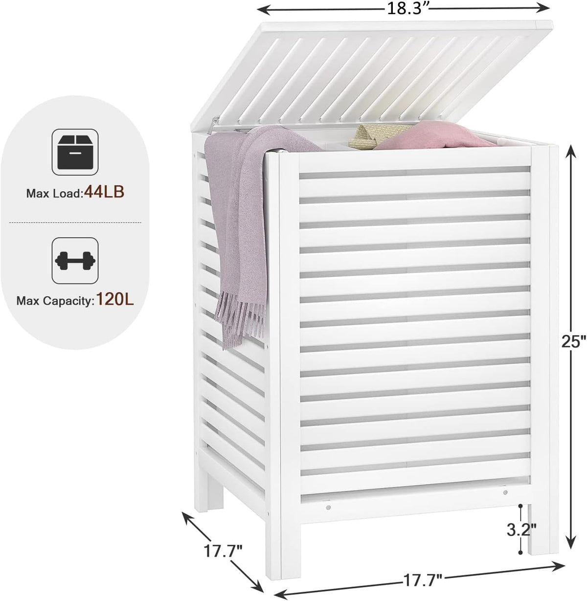 Homykic 120L Bamboo Laundry Hamper with Lid and Removable Liner Bag, White