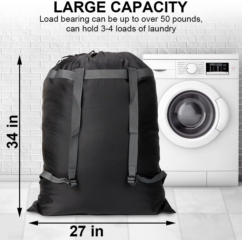 Laundry Bag Backpack, 27"x 34"Laundry Bag with Straps & Drawstring, Black