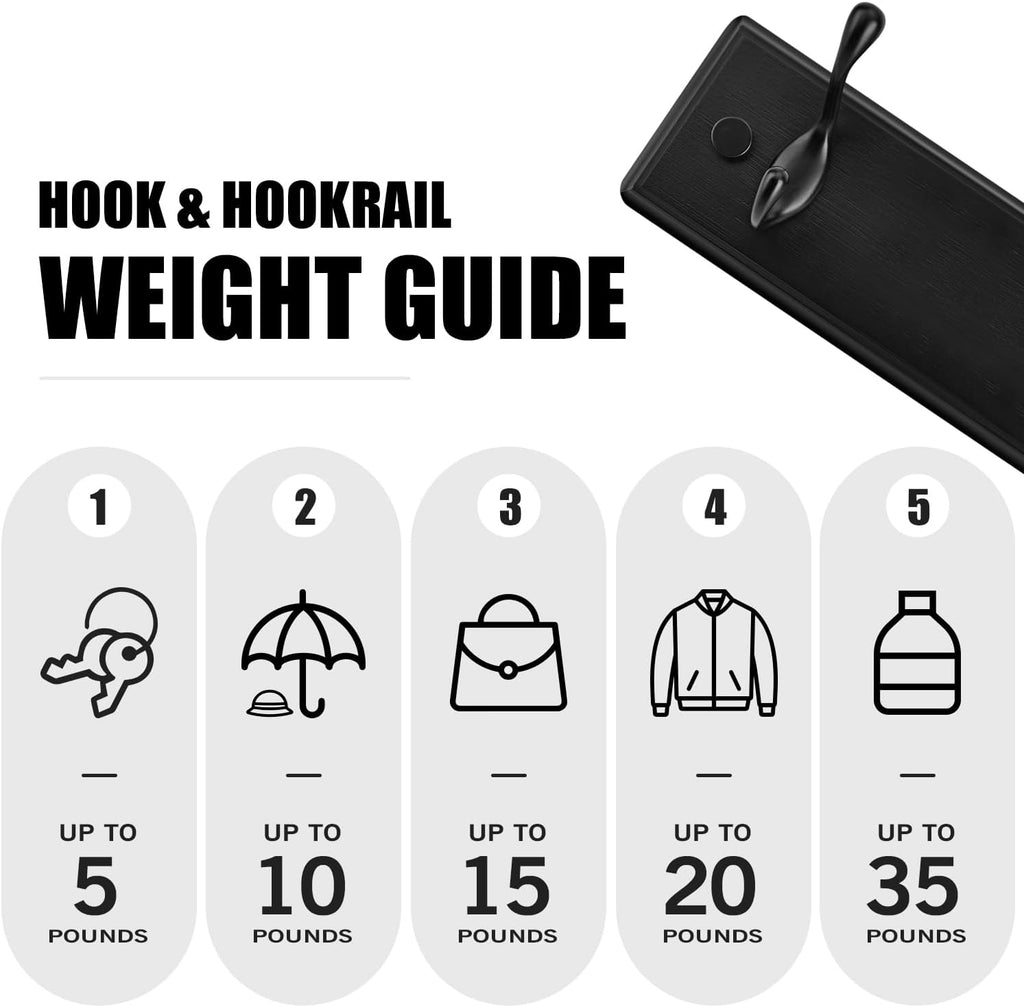 Badiano Heavy Duty Wooden Coat Rack, Wall-Mounted Organizer, 9 Inch, Black