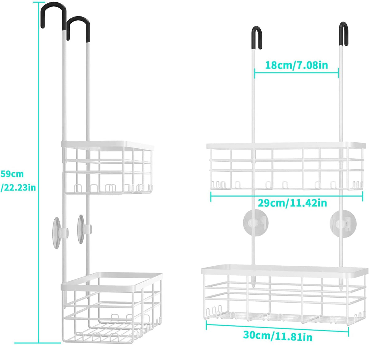 HapiRm Hanging Shower Caddy Organizer - No Drilling Shower Organizer with Hooks, Rustproof & Waterproof 304 Stainless Steel Bathroom Shelves - White