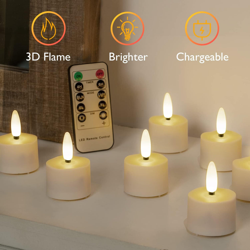 Homemory 12-Pack Rechargeable Tea Lights Candles with Remote, 4H/6H Timer