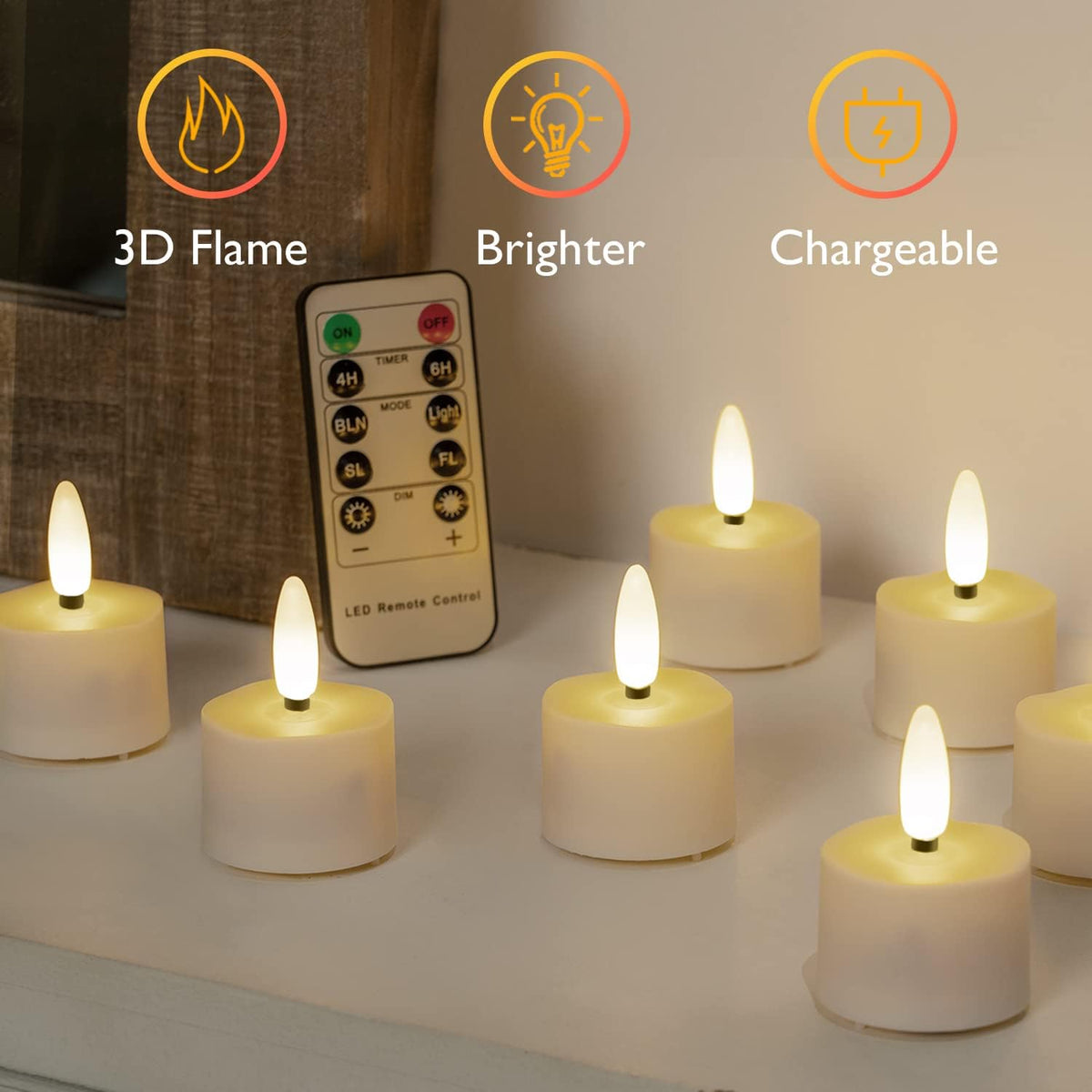 Homemory 12-Pack Rechargeable Tea Lights Candles with Remote, 4H/6H Timer