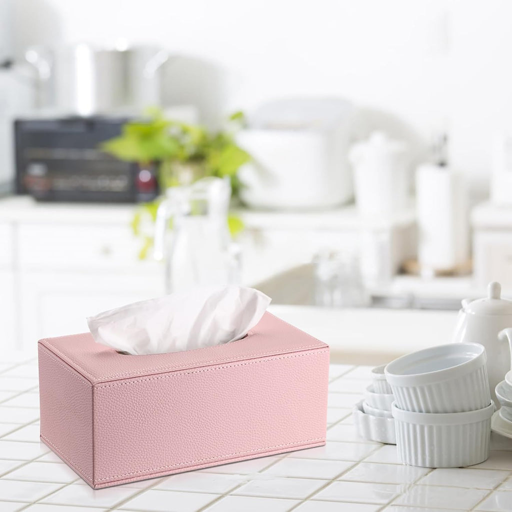 Sumnacon Tissue Box Cover Rectangle,Magnetic Bottom Tissue Box Holder,Pink