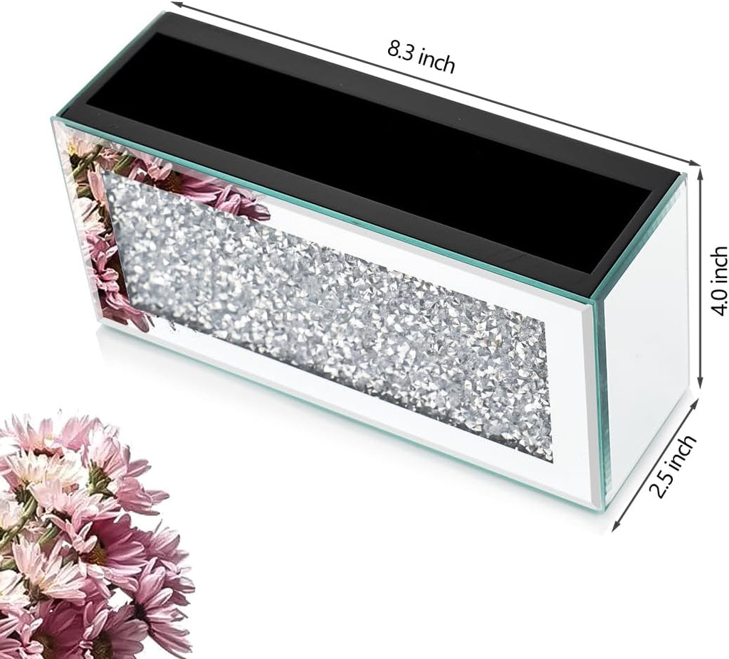 Pibeyer Mirrored Remote Control Holder Wall Mount, Silver Crush Diamond Remote Organizer Wall, Decoration Storage Box for Living Room, Bedroom, Home Decor