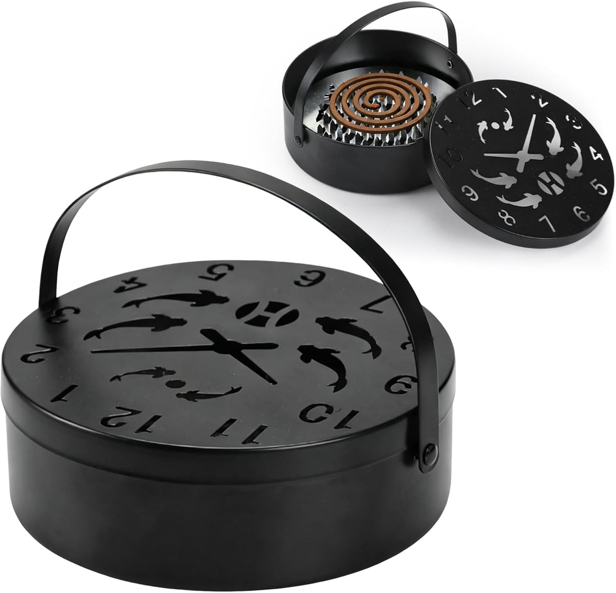 Mosquito Coil Holder Portable Iron with Handle Round Heat-Resistant Incense Holder for Home Office Camping (Style B)