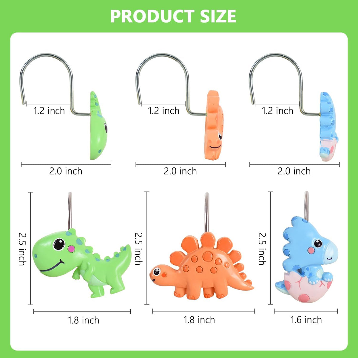 12-Piece Dinosaur Shower Curtain Hooks for Bathroom