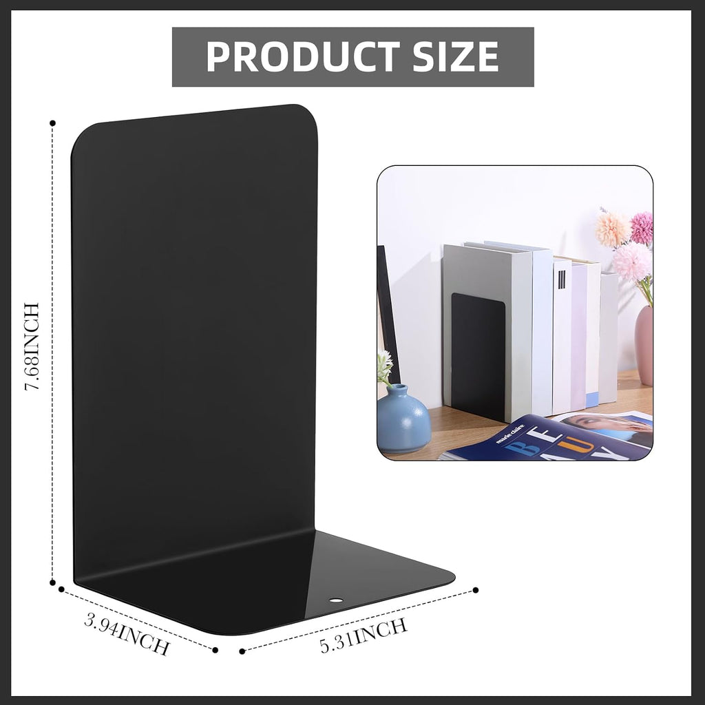 Beeveer 6 Pairs Metal Bookends for Shelves Office Library, Black