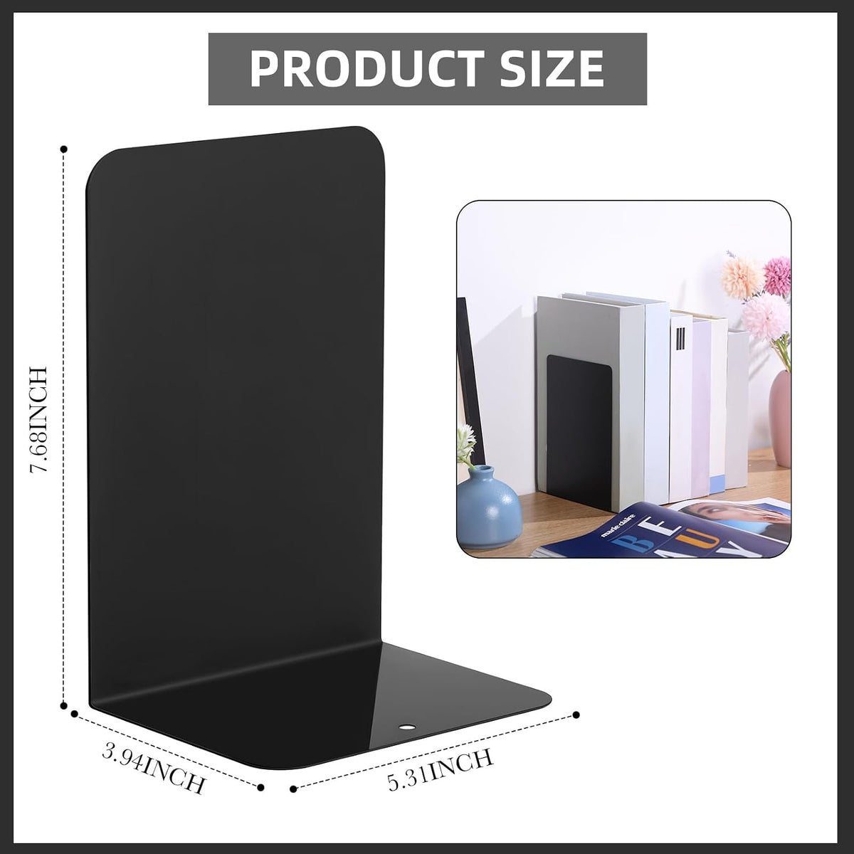 Beeveer 6 Pairs Metal Bookends for Shelves Office Library, Black