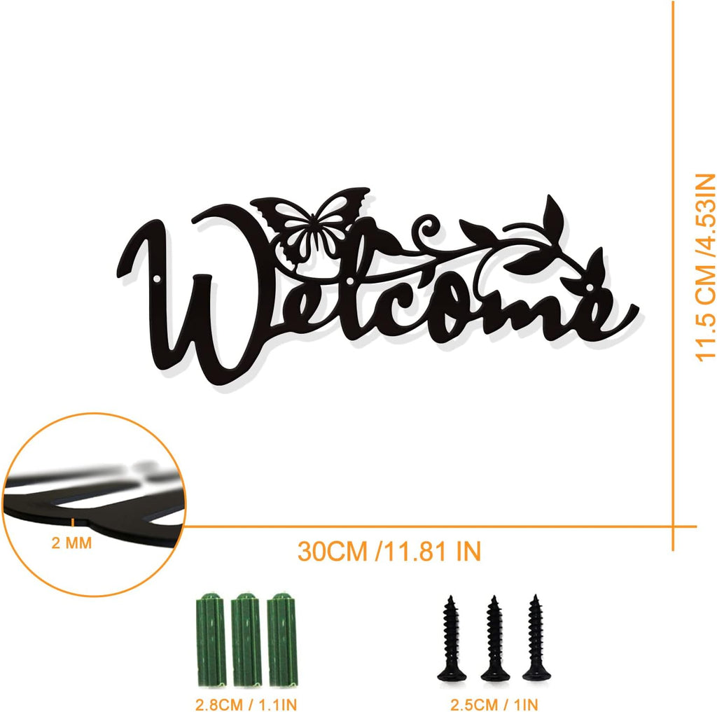 NBEADS Welcome Metal Wall Art Decor, Black Wall Hanging Decor Silhouette Wall Art for Home Bedroom Living Room Bathroom Kitchen Office Garden Hotel Wall Decoration, 4.53x11.8