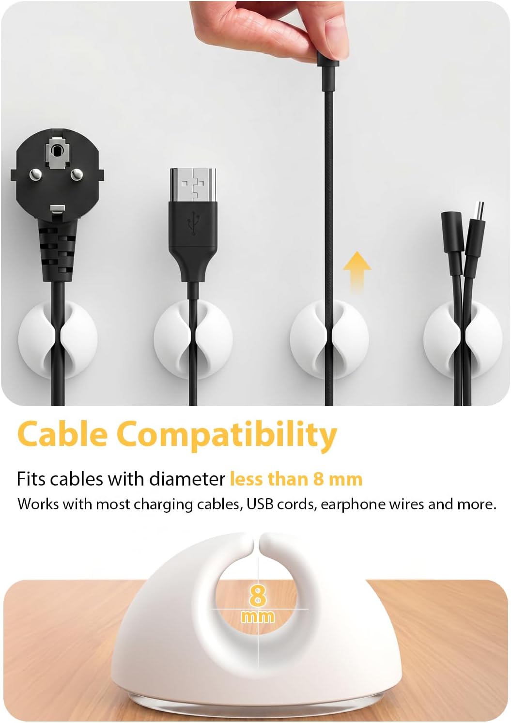 Shintop 6pcs Cord Holder, Self-Adhesive Cable Clips for Phone Chargers