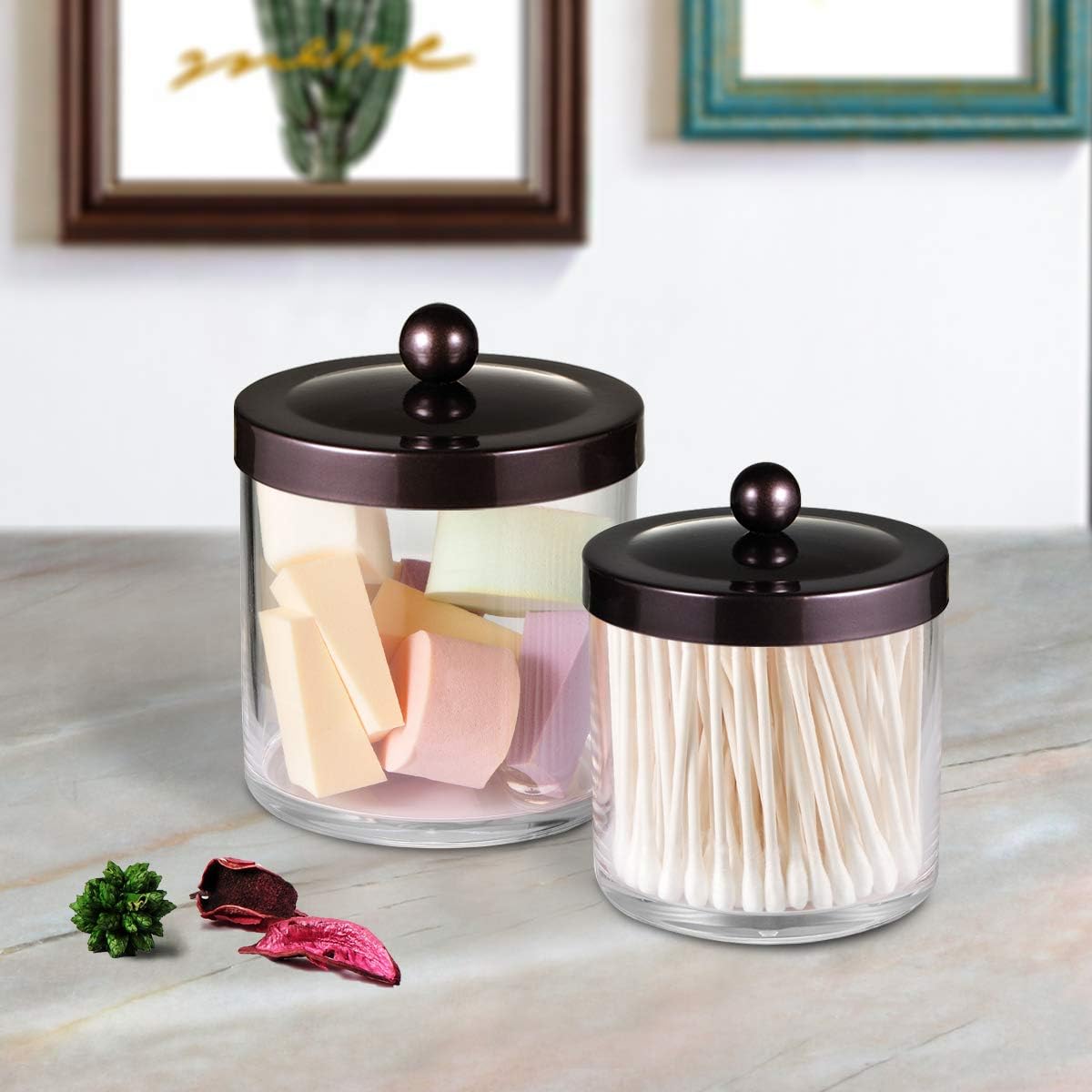 SheeChung 2 Pack Plastic Apothecary Jars with Bronze Metal Lids