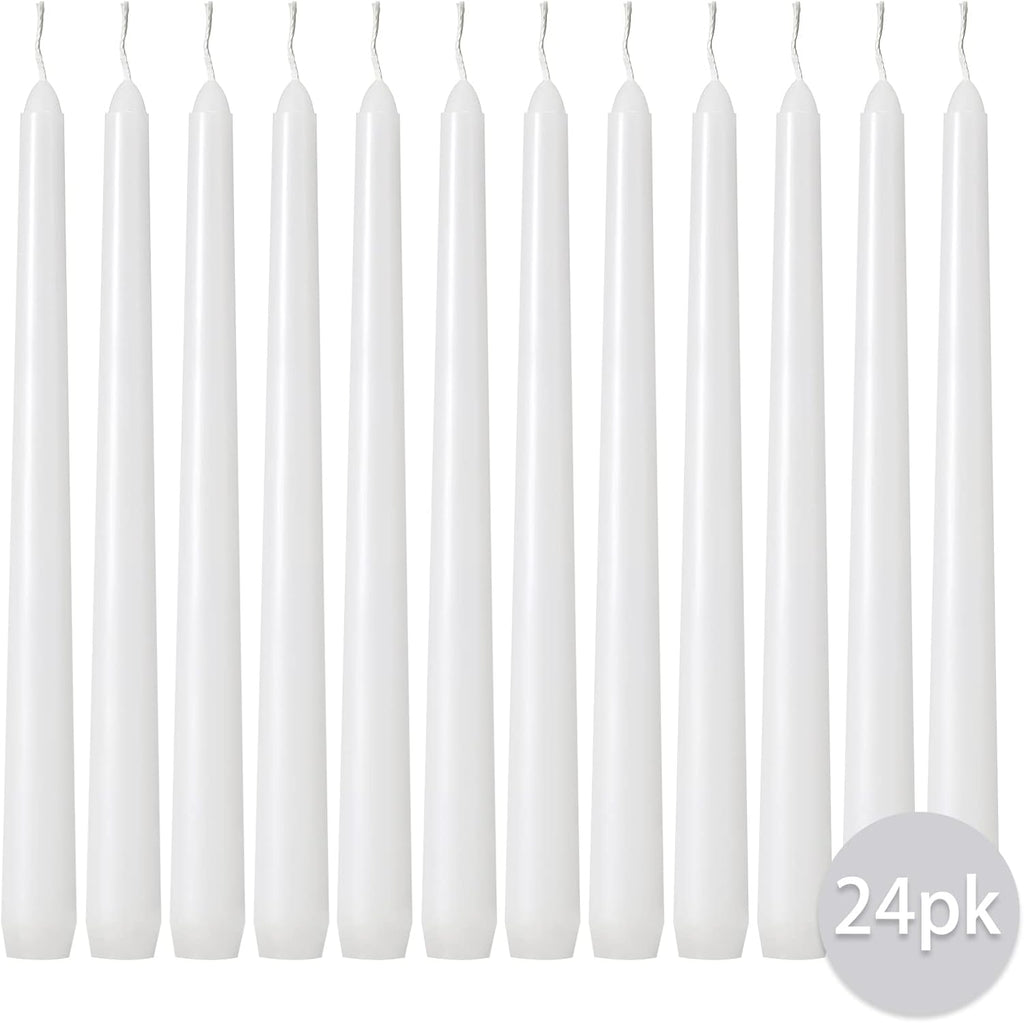 Kedtui Taper Candles 10 inch (H) Dripless, Set of 24 White Unscented and Smokeless Taper Candles Long Burning, Paraffin Wax with Cotton Wicks for Burning 8 Hours Time